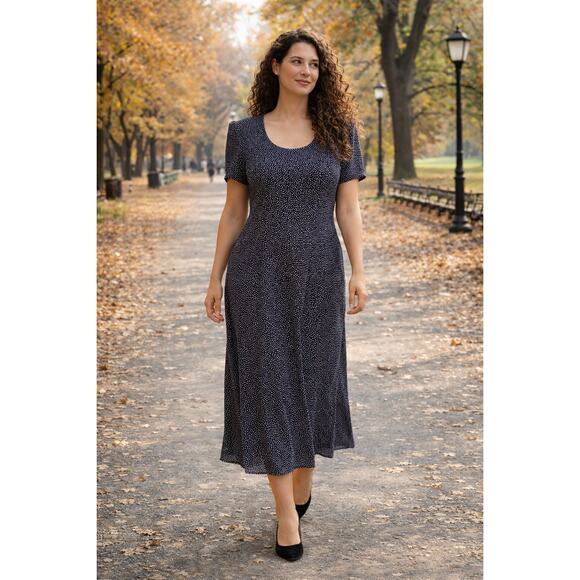 New with Tags Vintage Rabbit Designs Dress Navy Print Shoulder Pads Size 14 - Picture 1 of 12